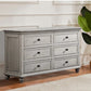 Zea 58 Inch Wood Dresser 6 Drawers with Black Knobs Turnip Legs Gray By Casagear Home BM298956