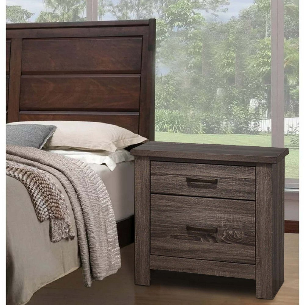 Soma 24 Inch Rustic 2 Drawer Nightstand, Sleek Metal Bar Handles, Oak Gray By Casagear Home