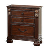 Miri 25 Inch 3 Drawer Nightstand Brass Carved Accents Cherry Oak Brown By Casagear Home BM298961