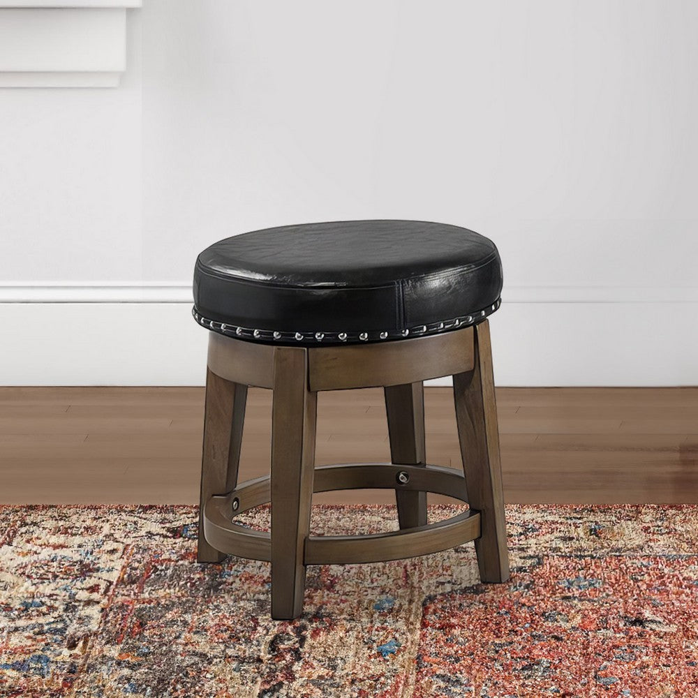 Drue 18 Inch Set of 2 Swivel Stools, Nailhead Trim, Black Faux Leather By Casagear Home