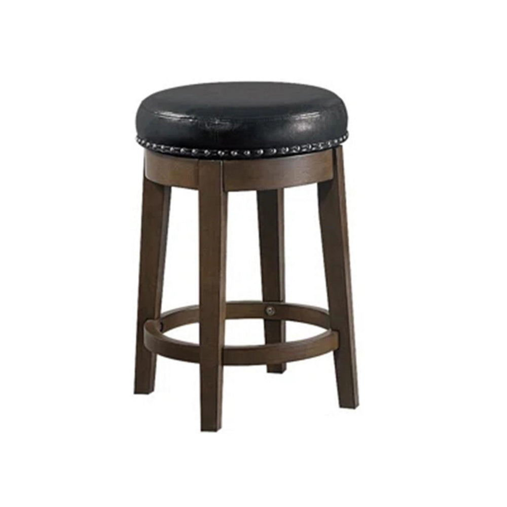 Drue 24 Inch Set of 2 Swivel Counter Stools Brown Wood Black Faux Leather By Casagear Home BM298967