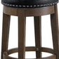 Drue 24 Inch Set of 2 Swivel Counter Stools Brown Wood Black Faux Leather By Casagear Home BM298967