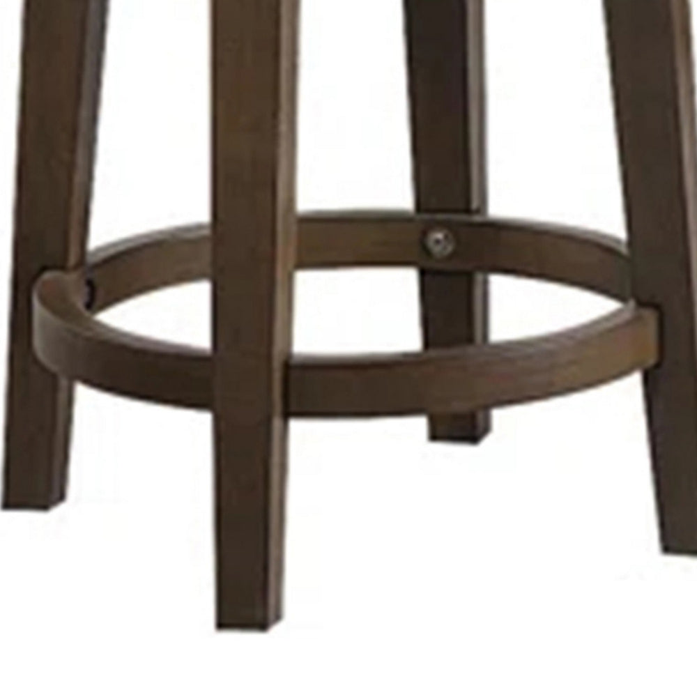 Drue 24 Inch Set of 2 Swivel Counter Stools Brown Wood Black Faux Leather By Casagear Home BM298967