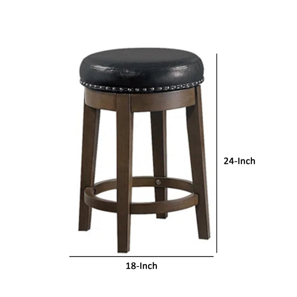 Drue 24 Inch Set of 2 Swivel Counter Stools Brown Wood Black Faux Leather By Casagear Home BM298967