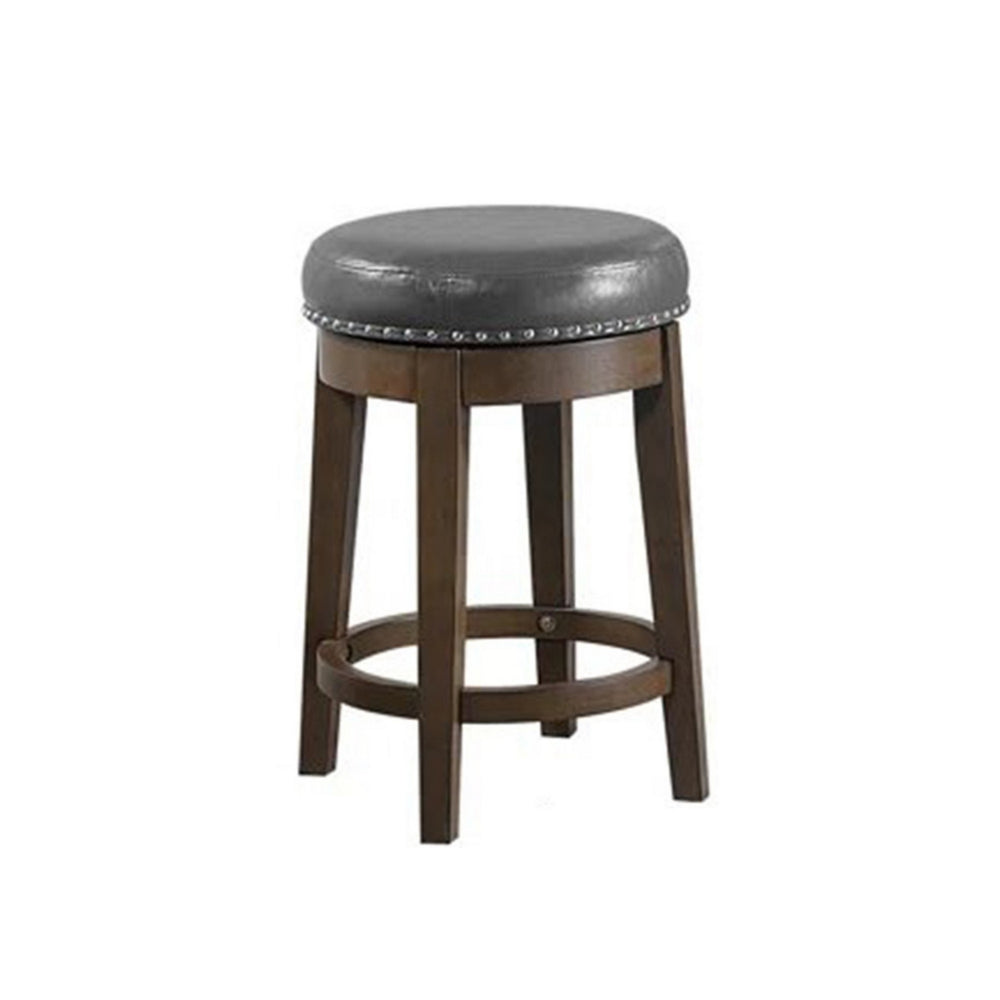 Drue 24 Inch Set of 2 Swivel Counter Stools Brown Wood Gray Faux Leather By Casagear Home BM298970