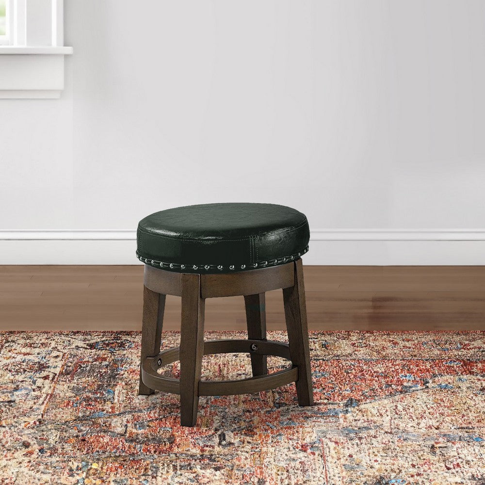 Drue 18 Inch Set of 2 Swivel Stools, Nailhead Trim, Green Faux Leather By Casagear Home