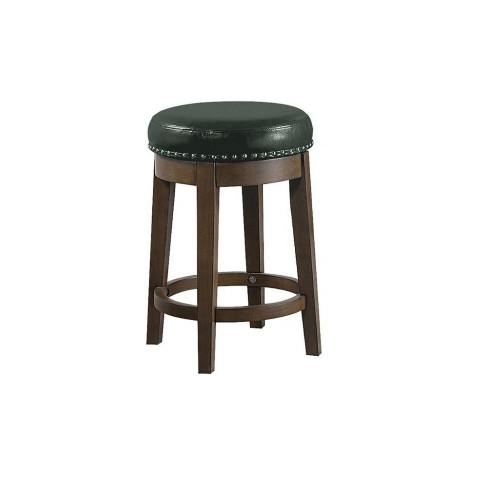 Drue 24 Inch Set of 2 Swivel Counter Stools Brown Wood Green Faux Leather By Casagear Home BM298973