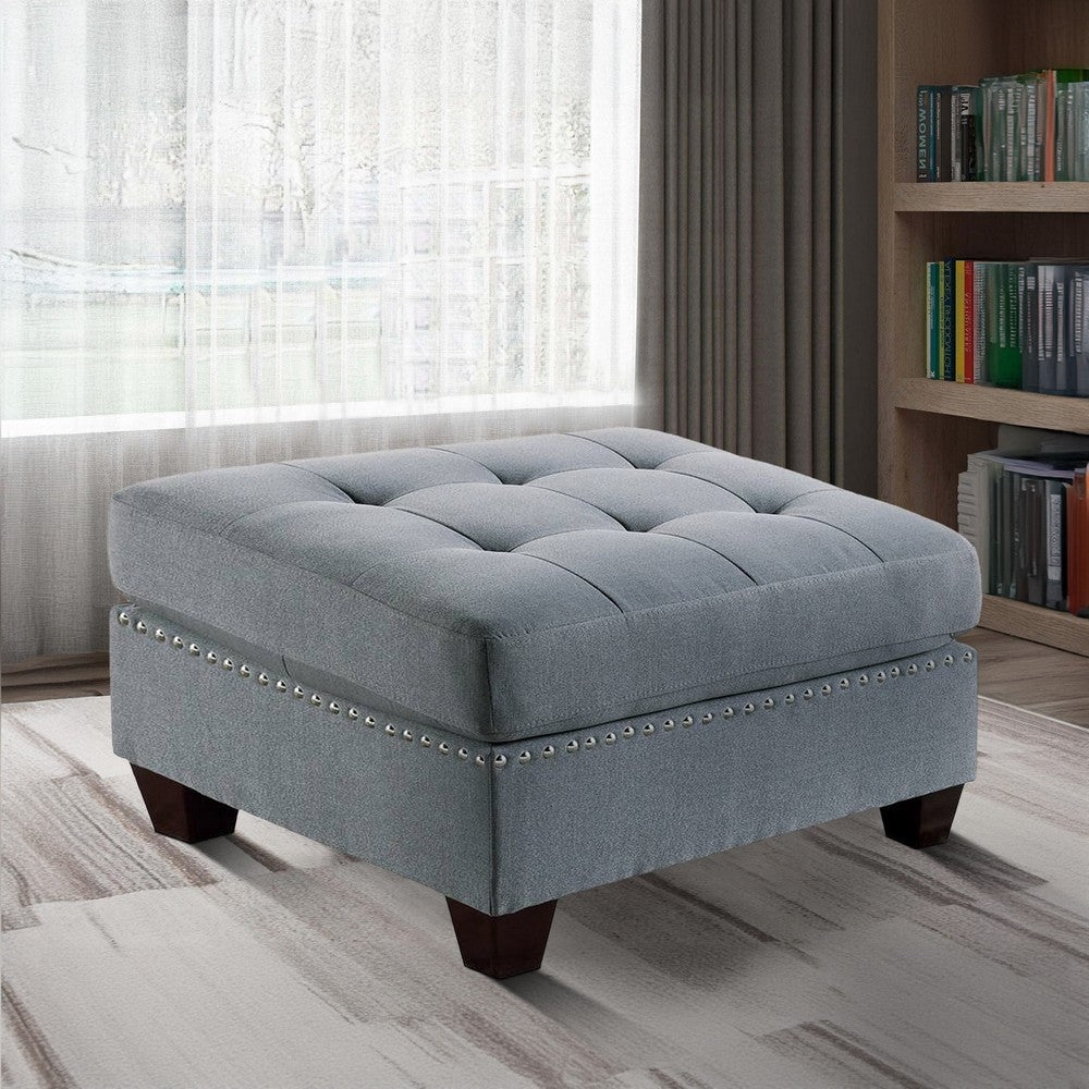 Pali 32 Inch Modern Square Ottoman Foam Tufted Seat Gray Linen Fabric By Casagear Home BM298989