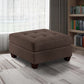 Pali 32 Inch Modern Square Ottoman Foam Tufted Seat Brown Linen Fabric By Casagear Home BM298990