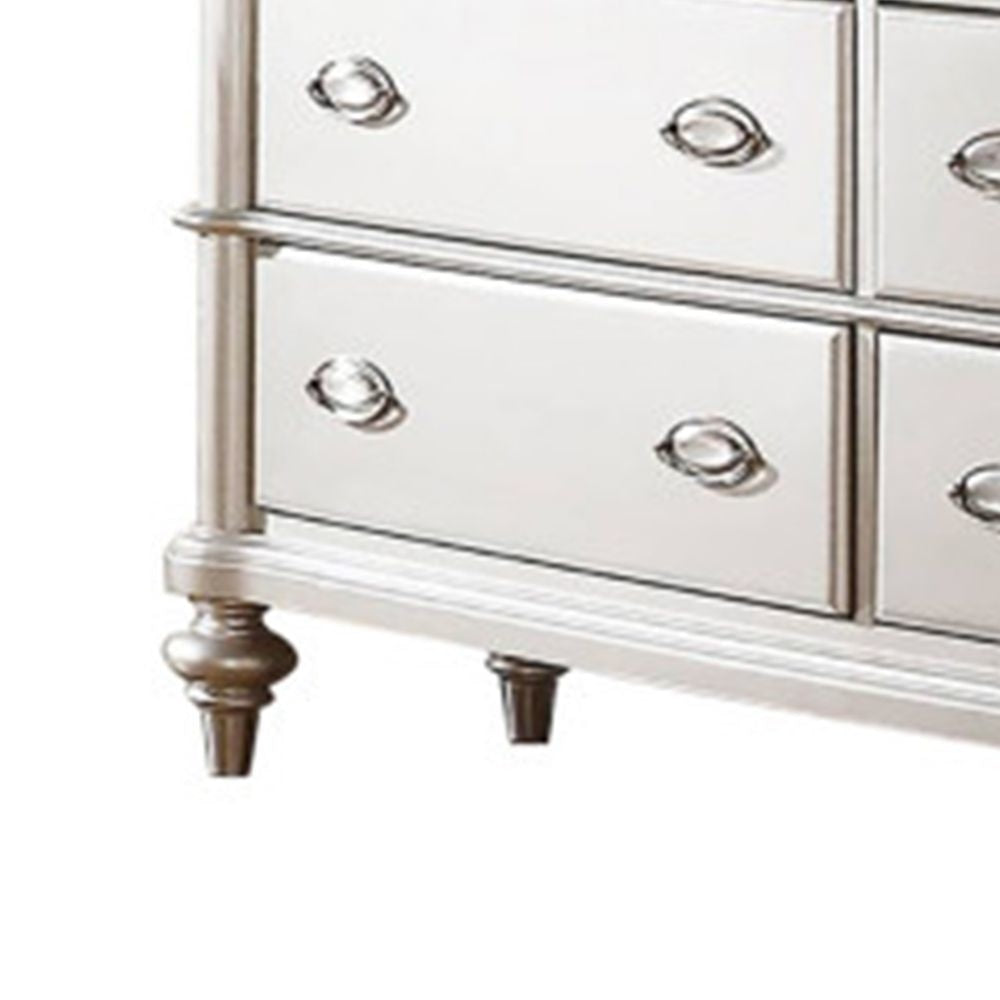 63 Inch Wide 6 Drawer Dresser Crystal Like Knobs Molded Details Silver By Casagear Home BM299015