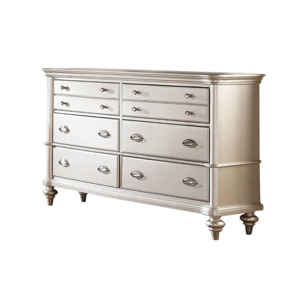 63 Inch Wide 6 Drawer Dresser Crystal Like Knobs Molded Details Silver By Casagear Home BM299015