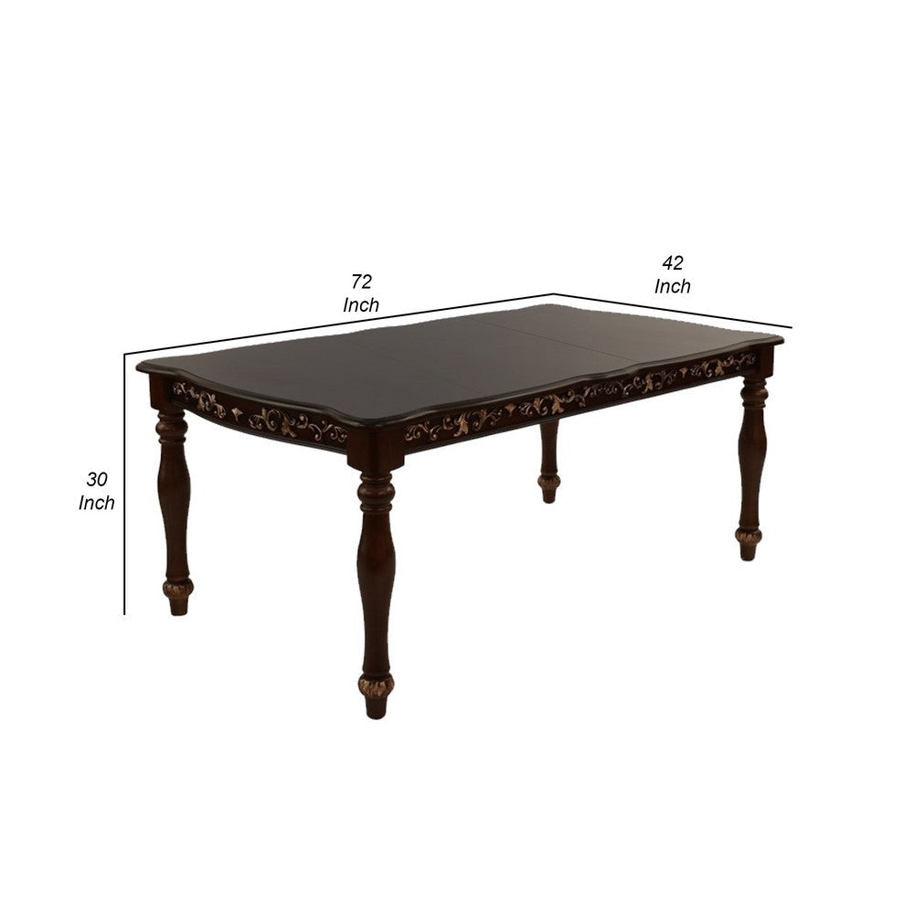 Kipp 78 Inch Dining Table 2 Extension Leafs Floral Carved Oak Brown Wood By Casagear Home BM299023