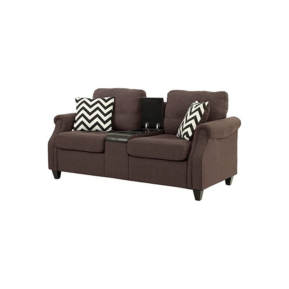 Noa Modern 2 Piece Sofa Loveseat Set 4 Pillows USB Ports Dark Brown By Casagear Home BM299032