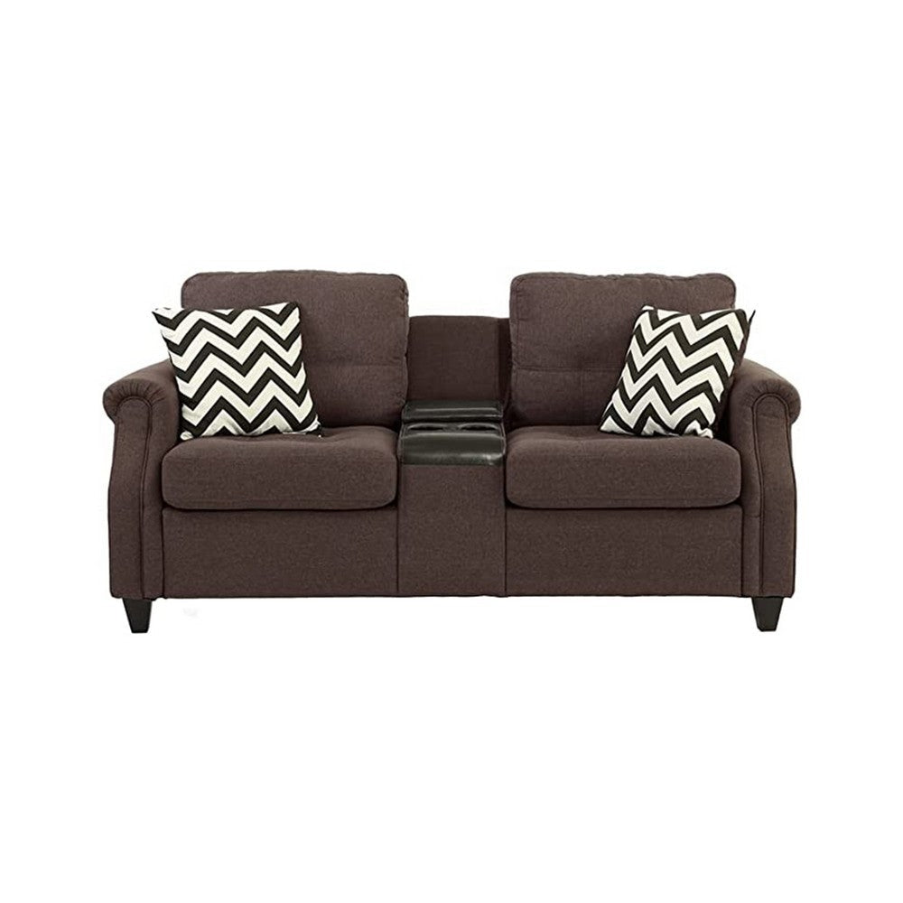 Noa Modern 2 Piece Sofa Loveseat Set 4 Pillows USB Ports Dark Brown By Casagear Home BM299032