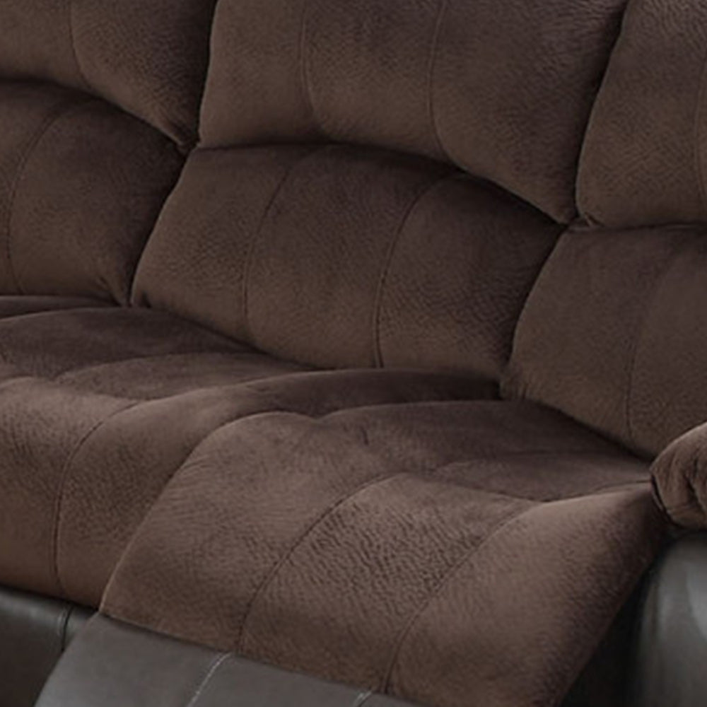 83 Inch Manual Recliner Suede Sofa USB Charging Port Brown Faux Leather By Casagear Home BM299038