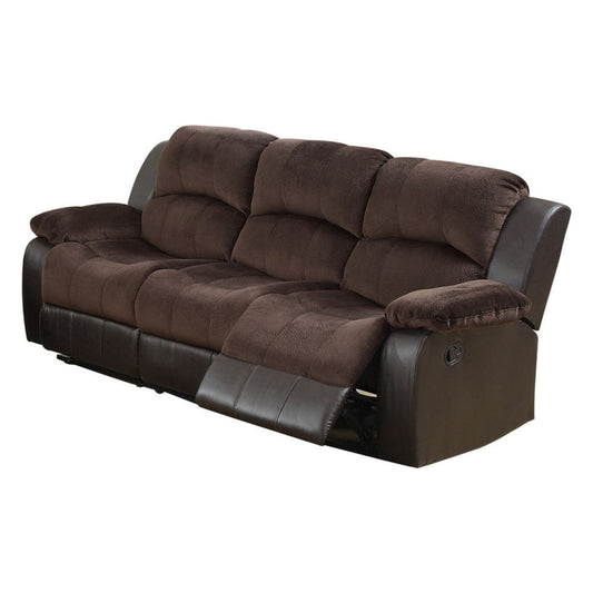 83 Inch Manual Recliner Suede Sofa, USB Charging Port, Brown Faux Leather By Casagear Home