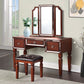 Thuy 60 Inch Vanity Desk Set Upholstered Stool Trifold Mirror Brown By Casagear Home BM299056