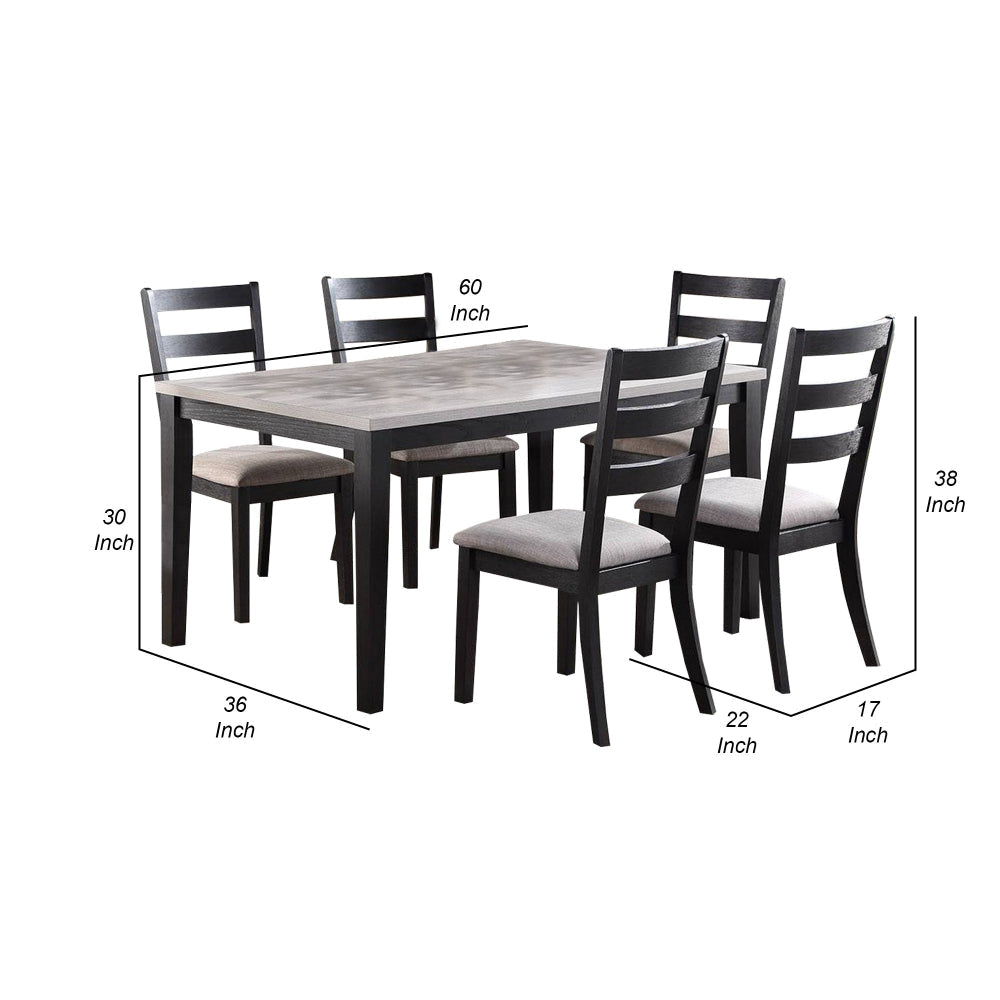 Riko 7 Piece Dining Set Rectangular Table 6 Padded Chairs Gray Finish By Casagear Home BM299075