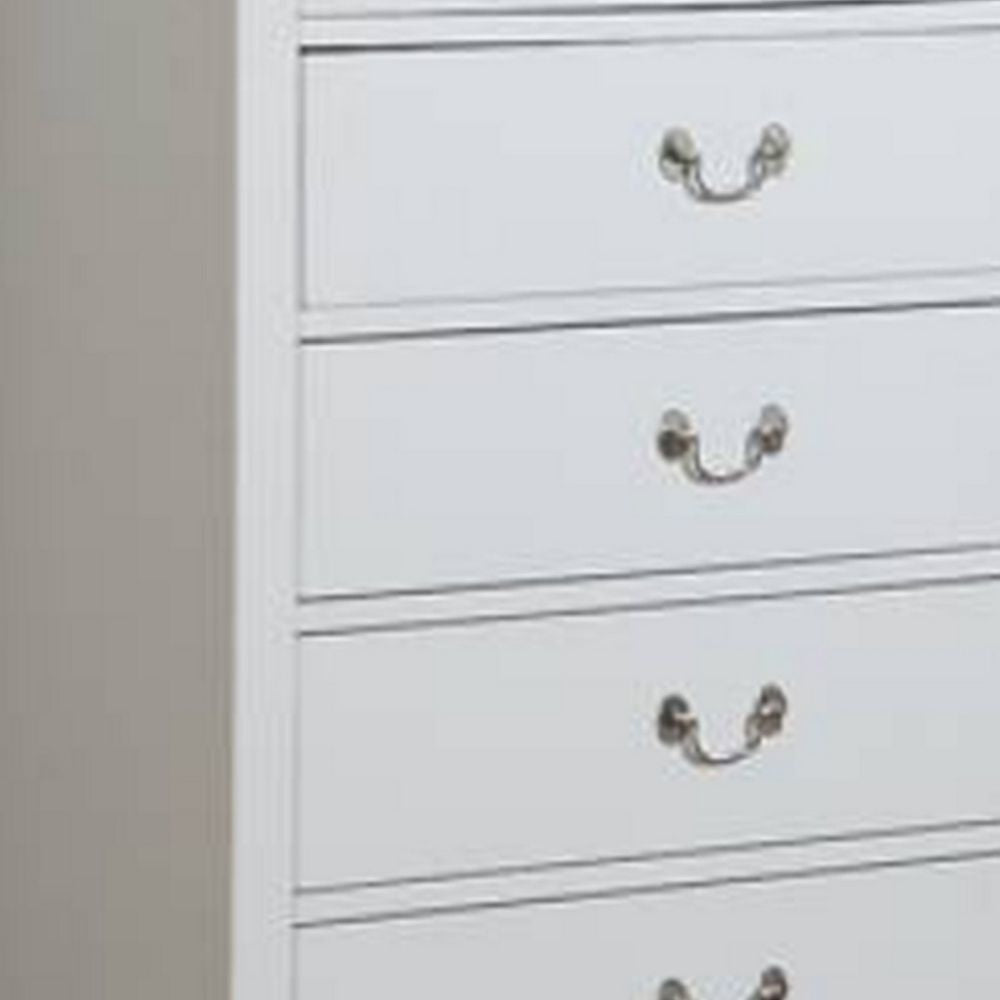 Vix 47 Inch 5 Drawer Tall Dresser Chest Metal Handles Crisp White Wood By Casagear Home BM299081