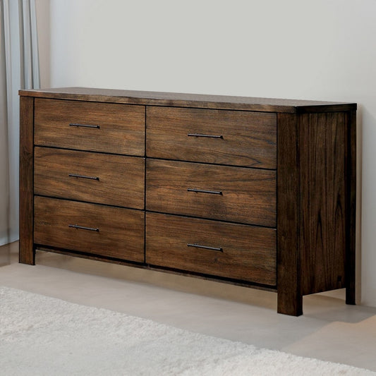 Tiva 59 Inch Wide 6 Drawer Dresser, Metal Handles, Distressed Oak Brown By Casagear Home