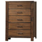 Tiva 48 Inch Tall 5 Drawer Dresser Metal Handles Distressed Oak Brown By Casagear Home BM299083