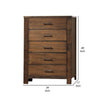 Tiva 48 Inch Tall 5 Drawer Dresser Metal Handles Distressed Oak Brown By Casagear Home BM299083