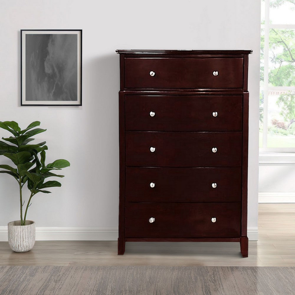 54 Inch Tall 5 Drawer Dresser Chest Tapered Legs Rich Classic Brown Wood By Casagear Home BM299084