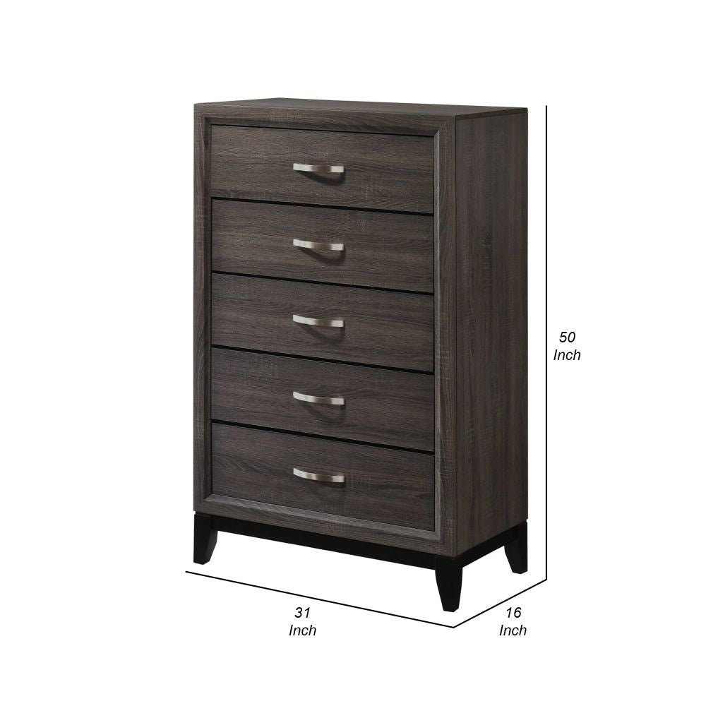 50 Inch Classic 5 Drawer Tall Dresser Chest with Metal Handles Oak Gray By Casagear Home BM299085