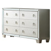 62 Inch Wood Dresser with 6 Drawers, Mirror Inlay, Tapered Legs, Silver By Casagear Home