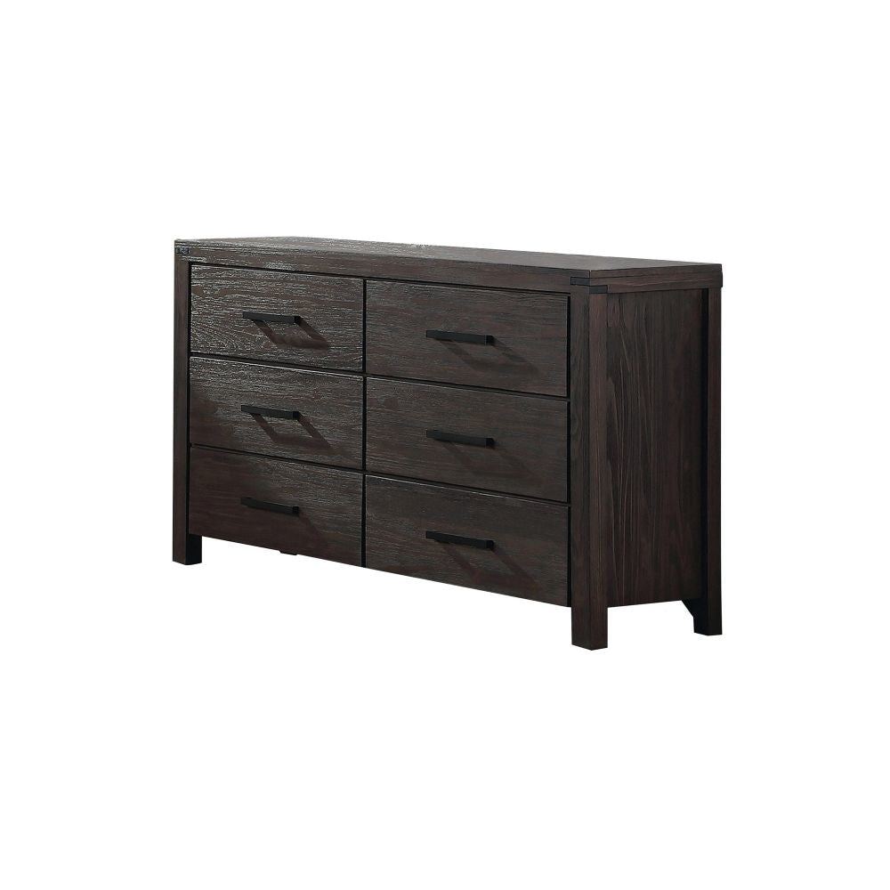 58 Inch Classic Wood Dresser with 6 Drawers Metal Bar Handles Dark Brown By Casagear Home BM299087