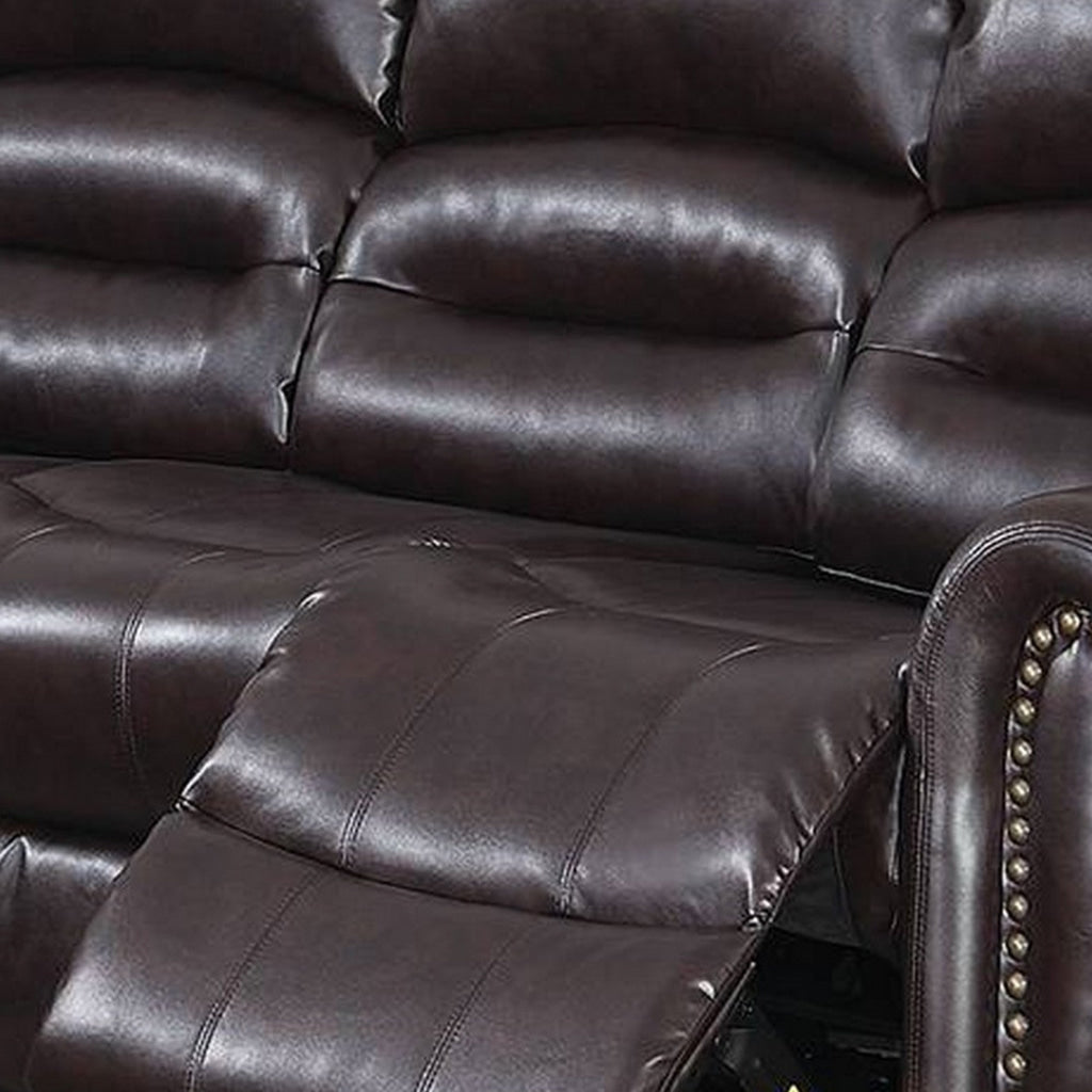 86 Inch Power Recliner Sofa with USB Charging Port Brown Bonded Leather By Casagear Home BM299094