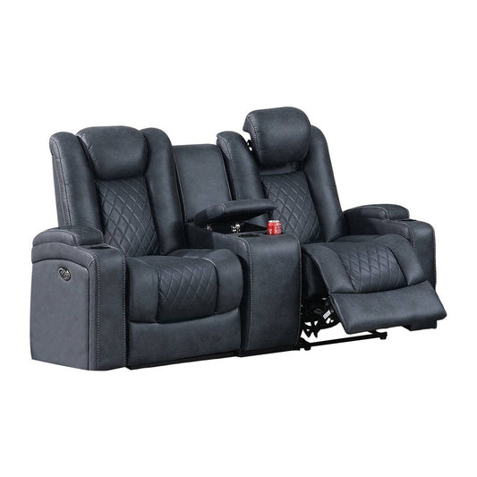 Elva 72 Inch Power Reclining Loveseat, Lift Top Storage Console, Blue By Casagear Home