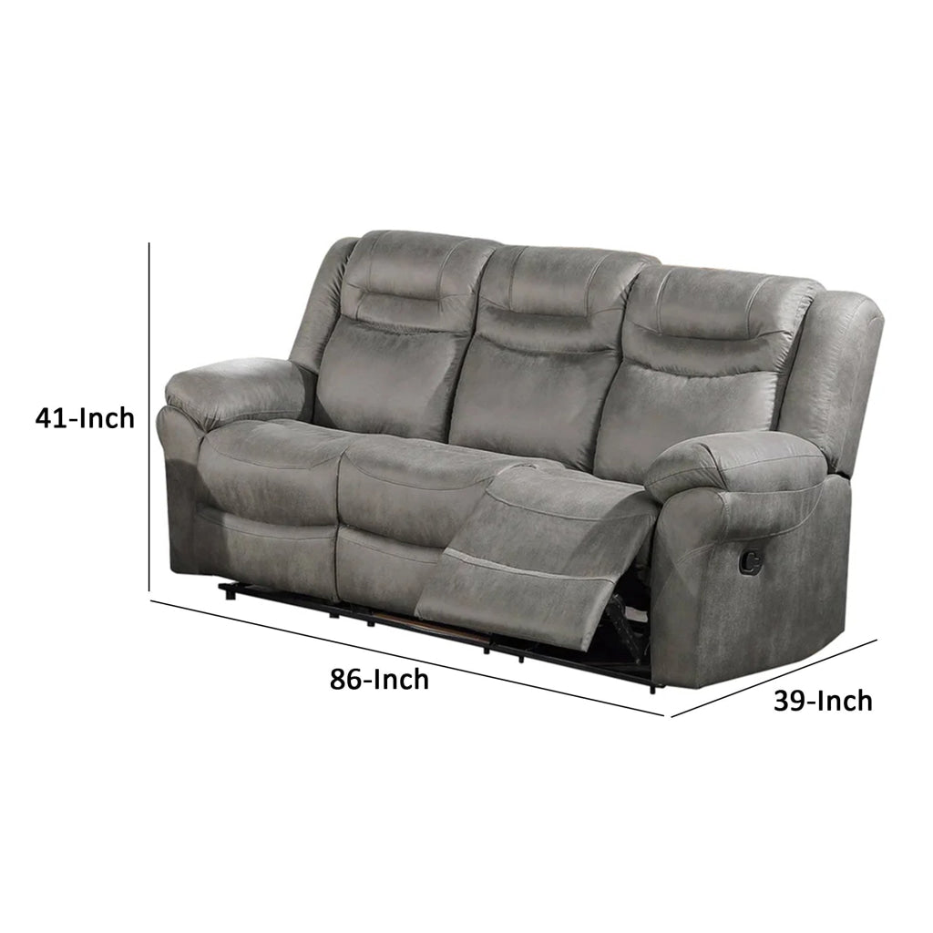 Betty 86 Inch Power Reclining Sofa Pull Tab Gray Breathable Leatherette By Casagear Home BM299105