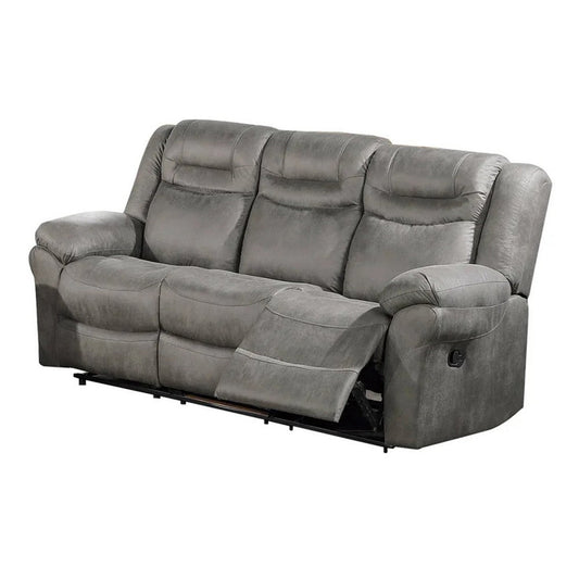 Betty 86 Inch Power Reclining Sofa, Pull Tab, Gray Breathable Leatherette By Casagear Home