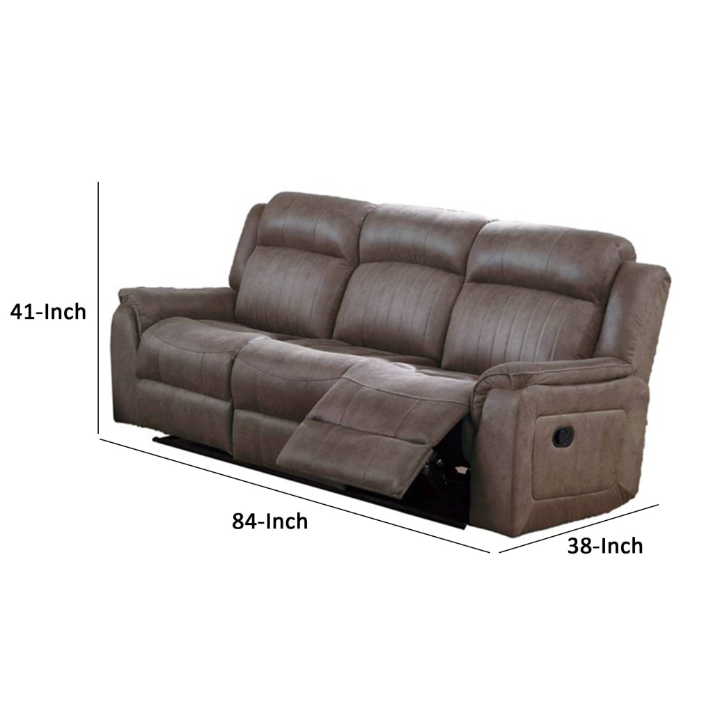 Oya 84 Inch Power Reclining Sofa Pull Tab Mechanism Brown Genuine Leather By Casagear Home BM299108