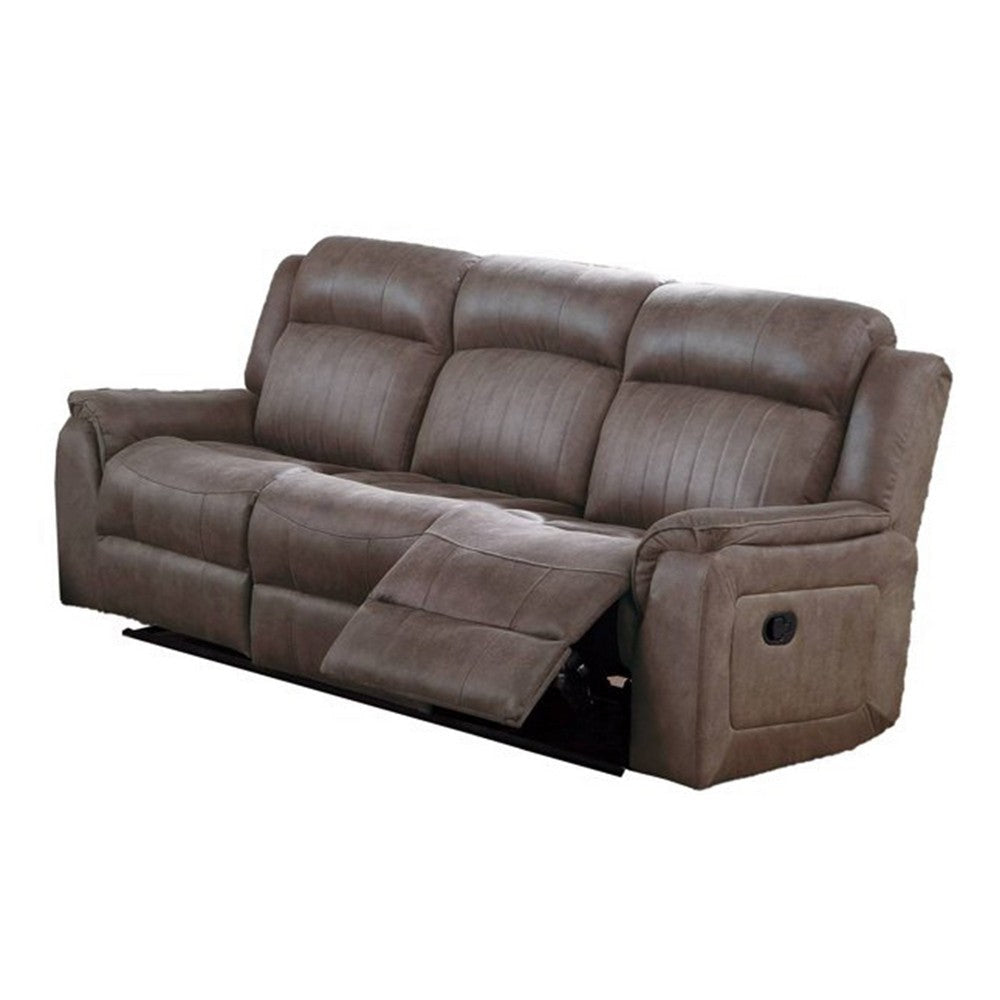 Oya 84 Inch Power Reclining Sofa, Pull Tab Mechanism, Brown Genuine Leather By Casagear Home