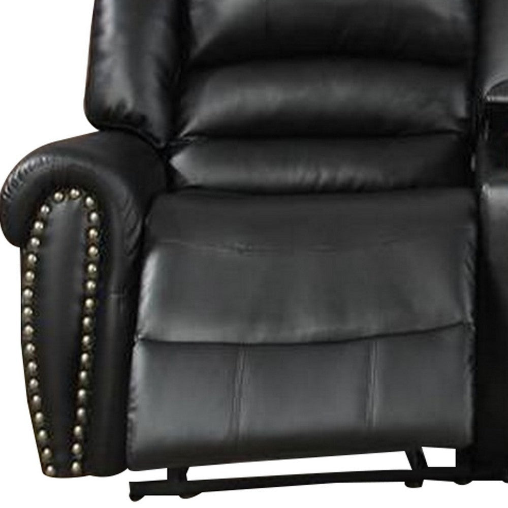 Zib Power Reclining Sectional Sofa Set USB Port Bonded Leather Jet Black By Casagear Home BM299109