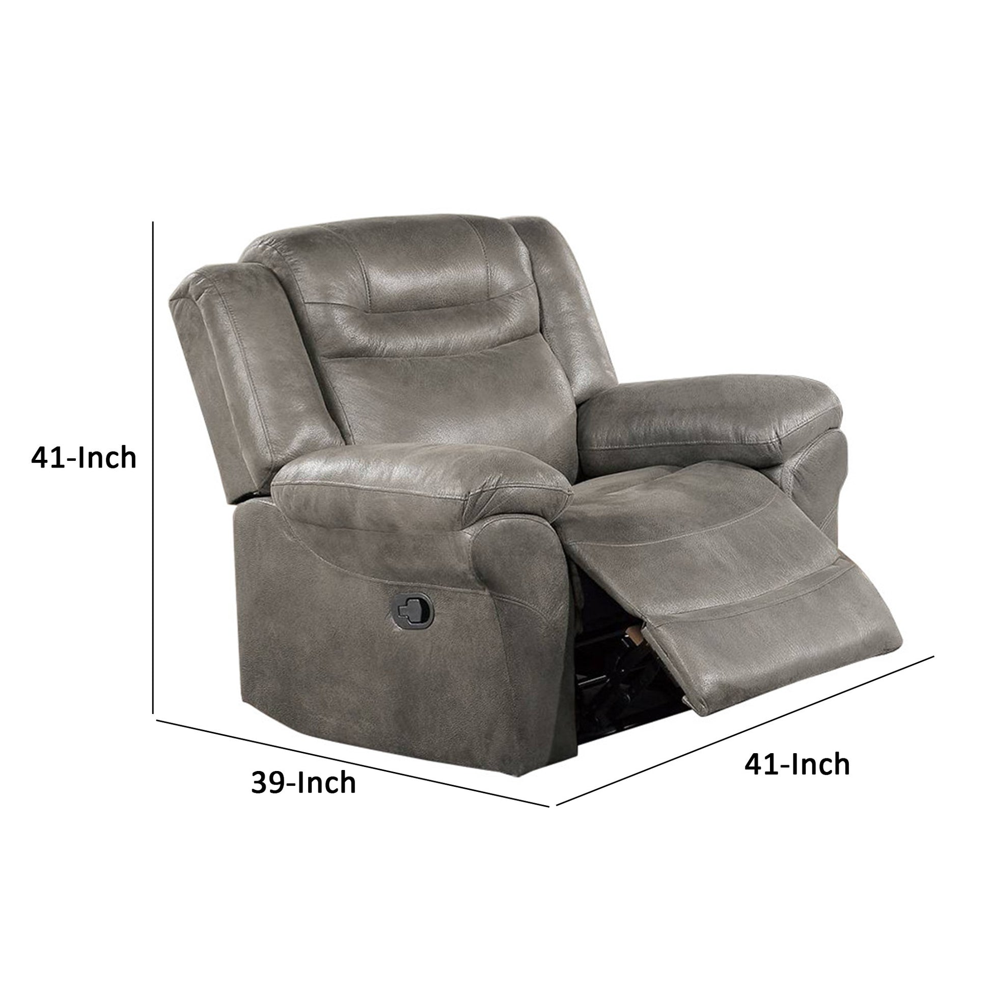 Betty 41 Inch Manual Recliner Armchair Pull Tab Mechanism Smooth Gray By Casagear Home BM299118