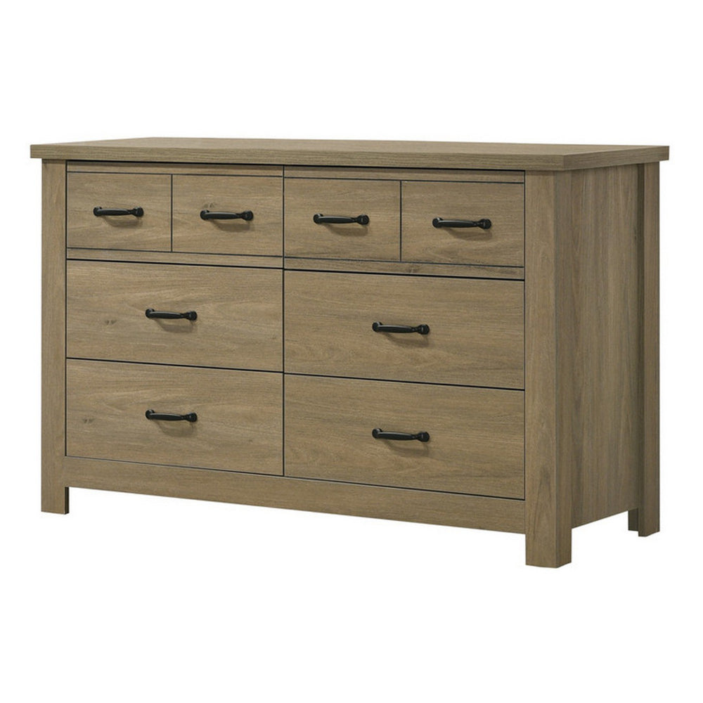 51 Inch Wood Dresser with 6 Drawers and Black Handles Straight Legs Gray By Casagear Home BM299129