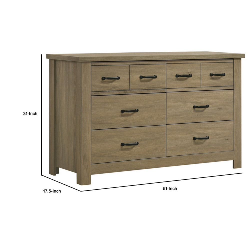 51 Inch Wood Dresser with 6 Drawers and Black Handles Straight Legs Gray By Casagear Home BM299129