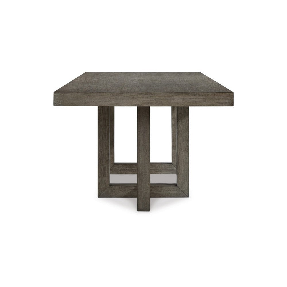 90 Inch Rectangular Dining Table Gray Wood Geometric Double Pedestal Base By Casagear Home BM299156