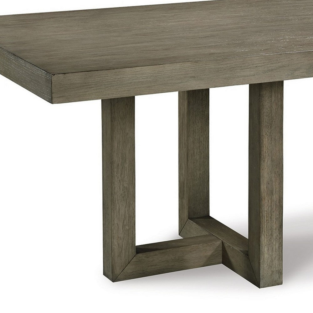 90 Inch Rectangular Dining Table Gray Wood Geometric Double Pedestal Base By Casagear Home BM299156