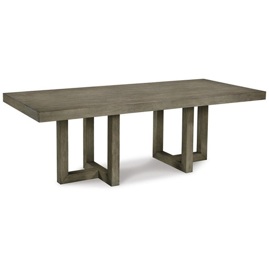 90 Inch Rectangular Dining Table, Gray Wood, Geometric Double Pedestal Base By Casagear Home