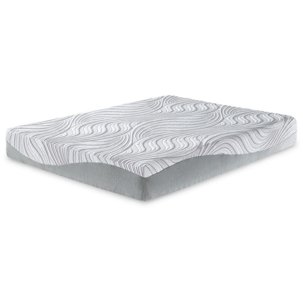 10 Inch Memory Foam Queen Mattress White and Gray Stretch Knit Cover By Casagear Home BM299168