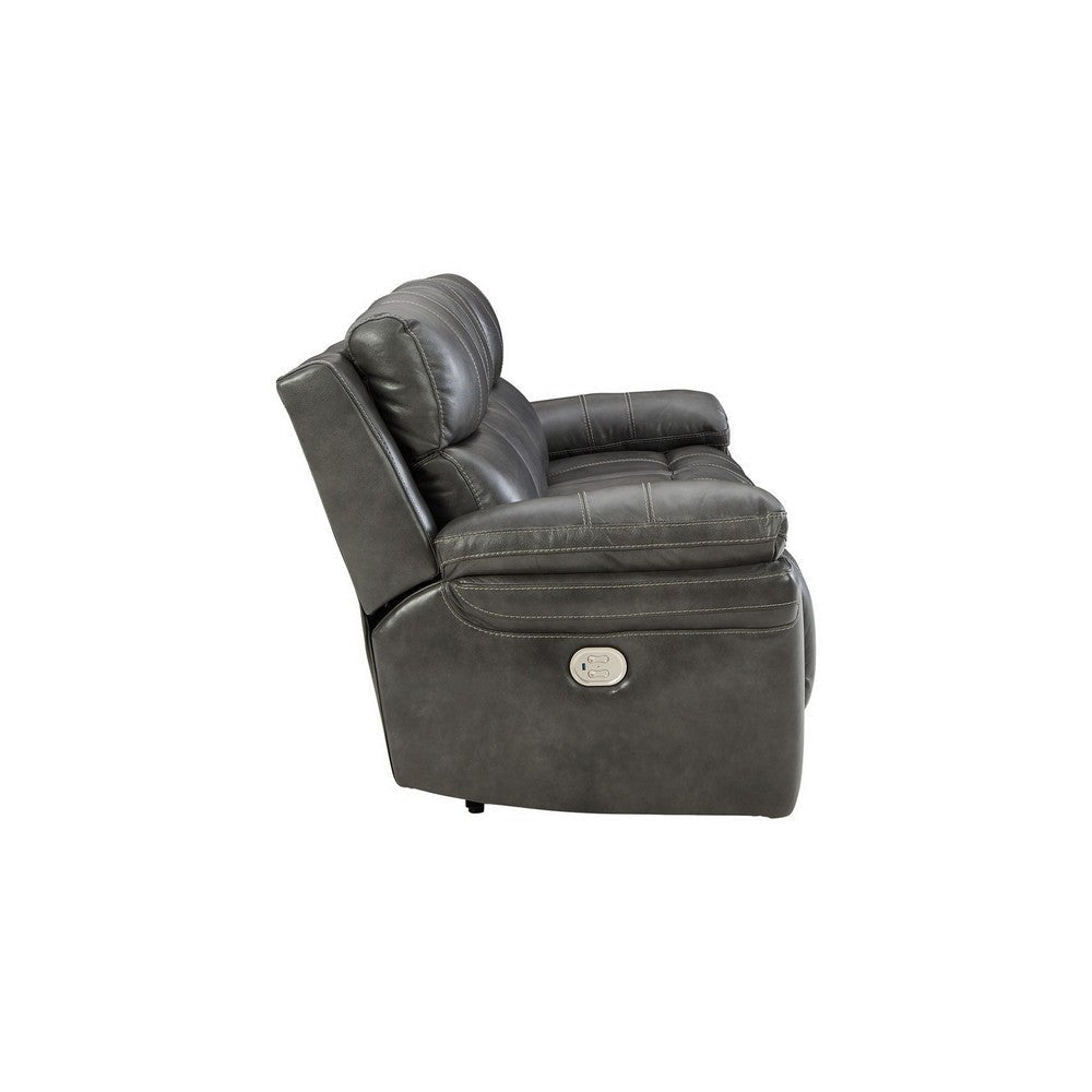 88 Inch Power Reclining Gray Leather Match Sofa Pillow Armrests USB Port By Casagear Home BM299173