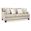 84 Inch Cushioned Sofa, Beige Polyester, Nailhead Trim, 4 Accent Pillows By Casagear Home