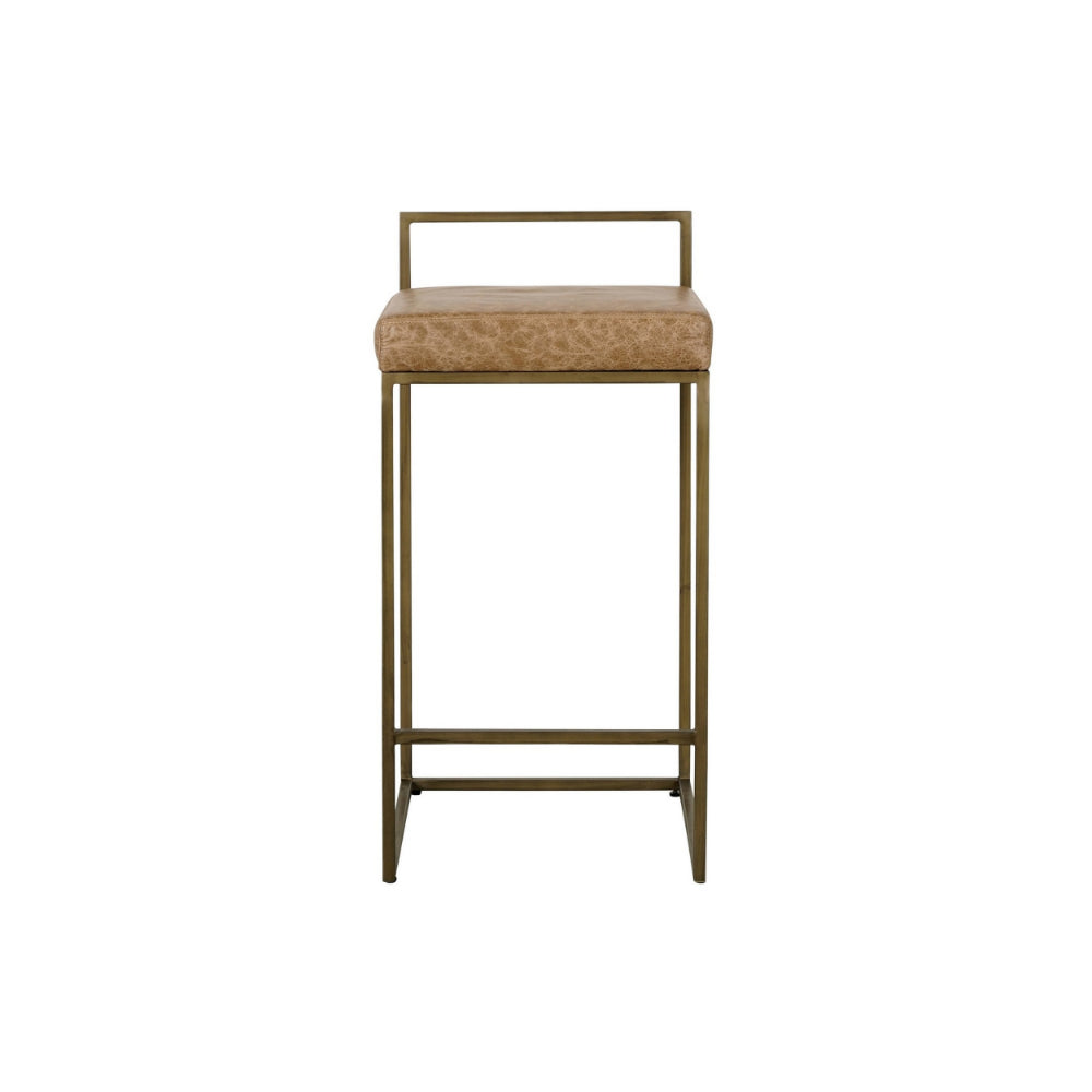 Wes 26 Inch Counter Height Stool Iron Frame Light Brown Top Grain Leather By Casagear Home BM299276