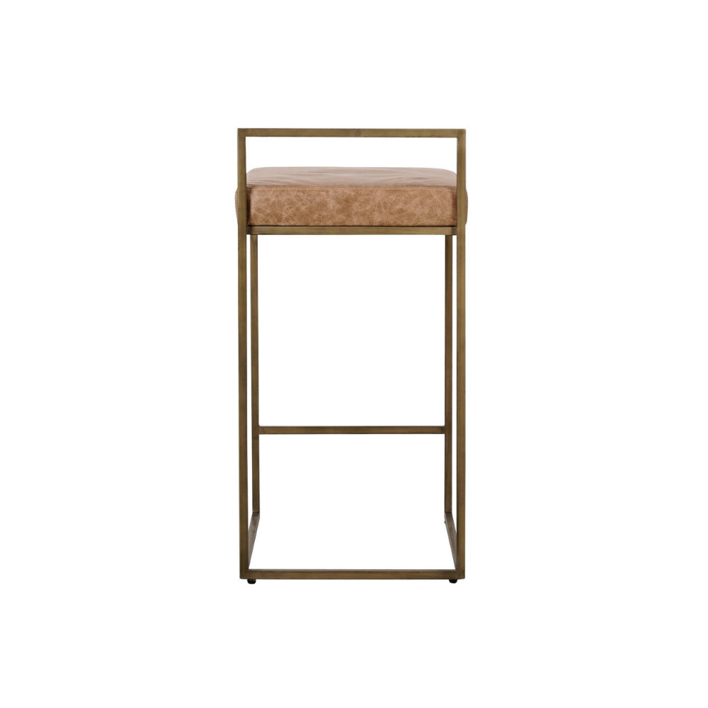 Wes 26 Inch Counter Height Stool Iron Frame Light Brown Top Grain Leather By Casagear Home BM299276