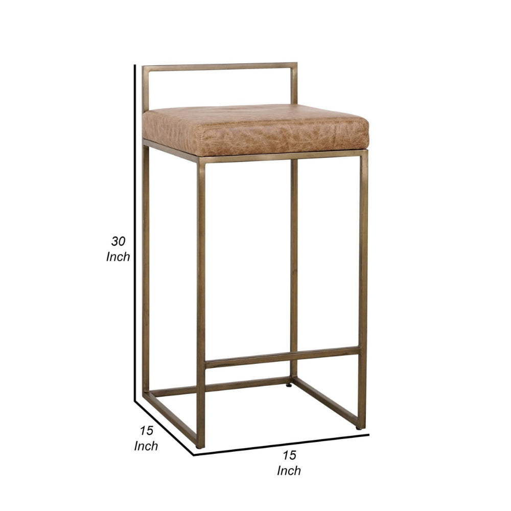 Wes 26 Inch Counter Height Stool Iron Frame Light Brown Top Grain Leather By Casagear Home BM299276