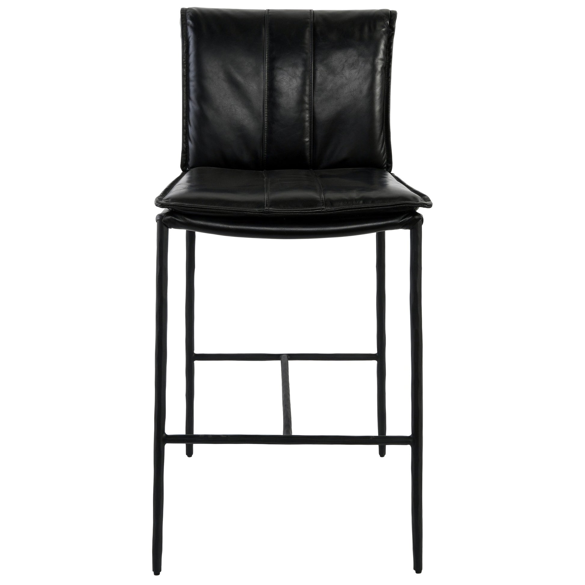 Iva 27 Inch Counter Stool Chair Rolled Back Iron Black Top Grain Leather By Casagear Home BM299278